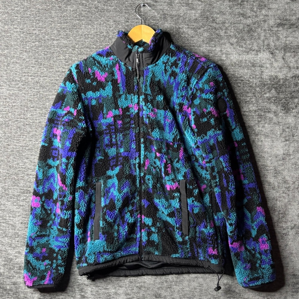 American Eagle Jacket Mens XS Teal Purple Sherpa Fleece Aztec Full Zip Gorpcore